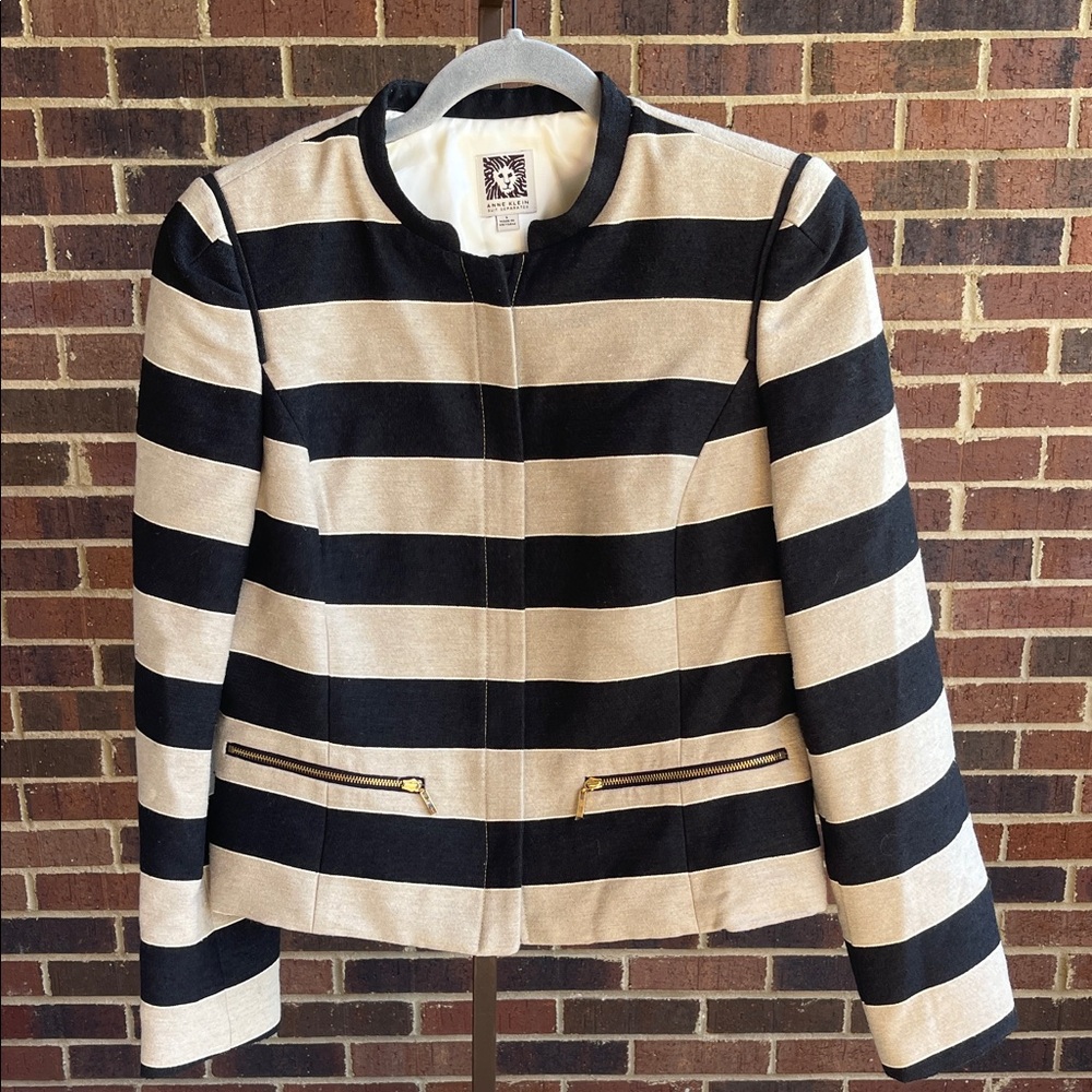 Anne Klein Black and Cream Striped Blazer